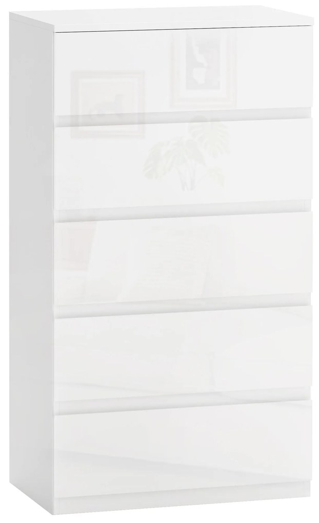 HOMCOM Cómoda para Quarto com 5 Gavetas Cómoda Madeira para Dormitório Quarto Branco Brilhante 55x33x80 cm | Aosom Portugal