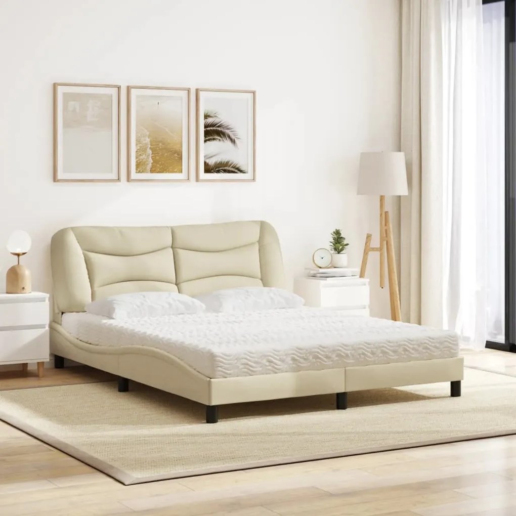 Cama com colchão 160x200 cm tecido cor creme