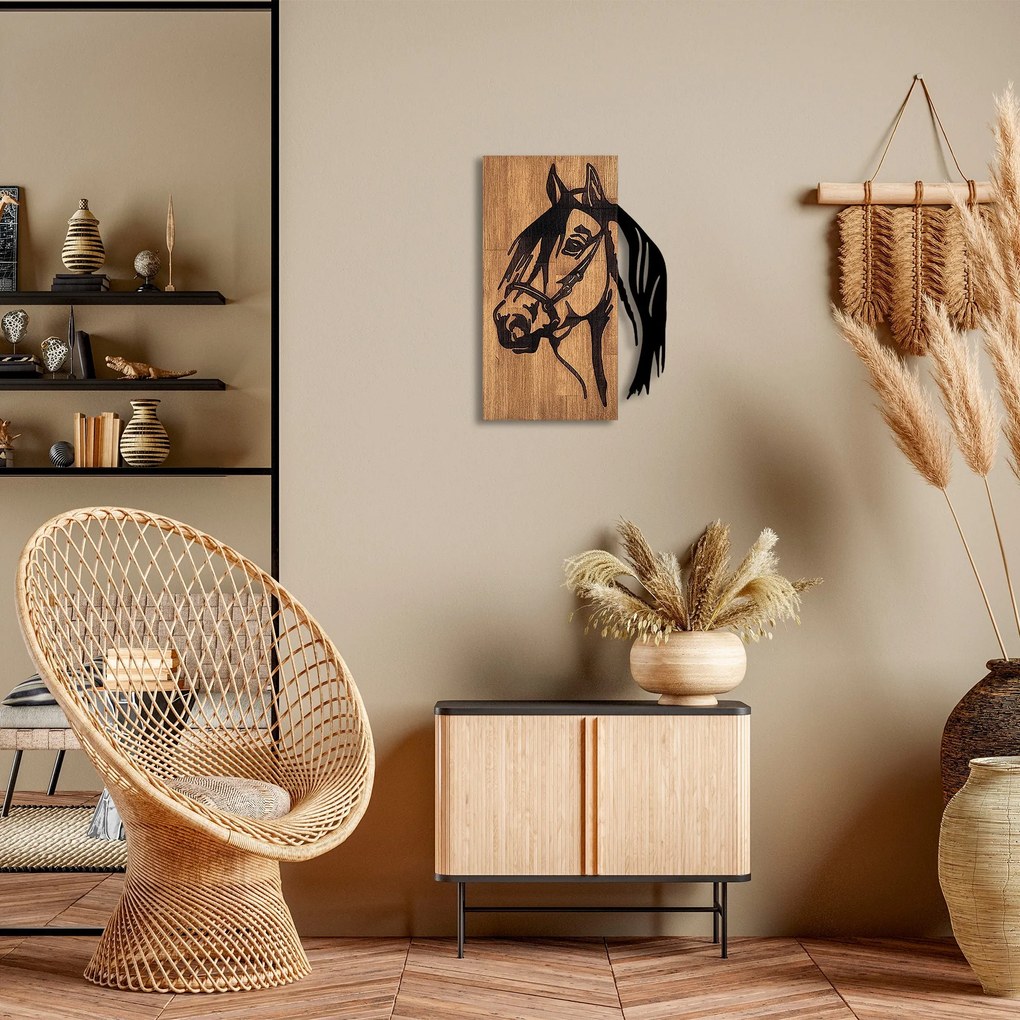 Acessório Decorativo de Parede em Madeira Cavalo – Preto Nogueira – 40