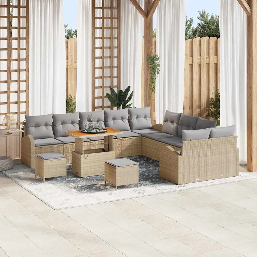 vidaXL Conjunto de Sofá de Jardim 13 pcs Bege Rattan Sintético
