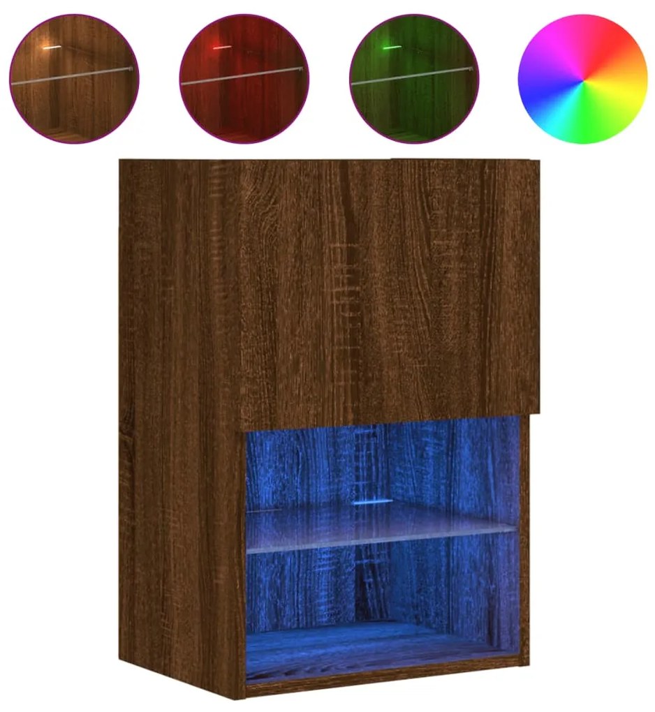 Móveis de TV c/ luzes LED 2 pcs 40,5x30x60 cm carvalho castanho