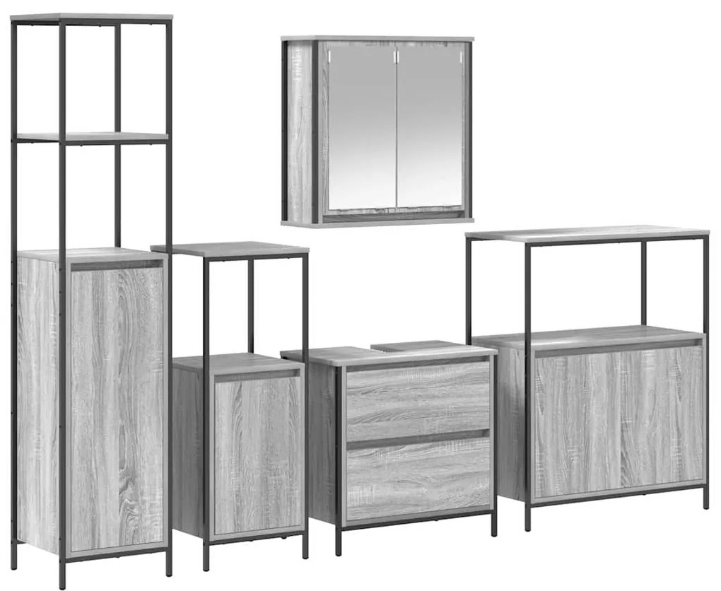 Conjunto de Móveis para a Casa de Banho 5 Peças vidaXL Cinza Sonoma em