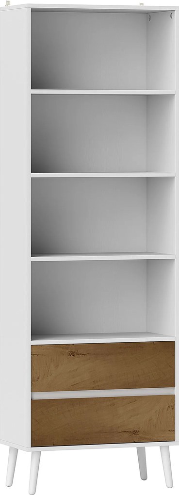 Estante para Livros de 6 Níveis com 2 Gavetas e 4 Prateleiras Abertas para Sala de Estar Escritório  60x30x179 cm Branco