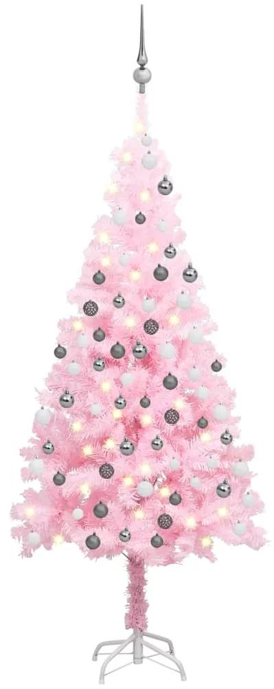 3077670 vidaXL Árvore Natal artificial pré-iluminada c/ bolas PVC rosa