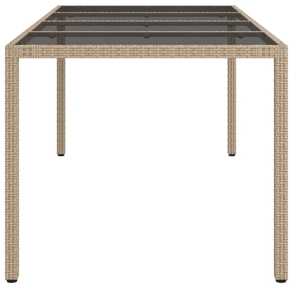 Mesa de jardim 190x90x75 cm vidro temperado e vime PE bege