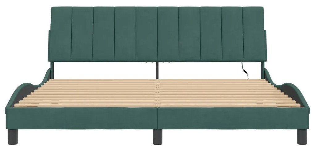 Estrutura de cama c/ luzes LED 180x200 cm veludo verde-escuro