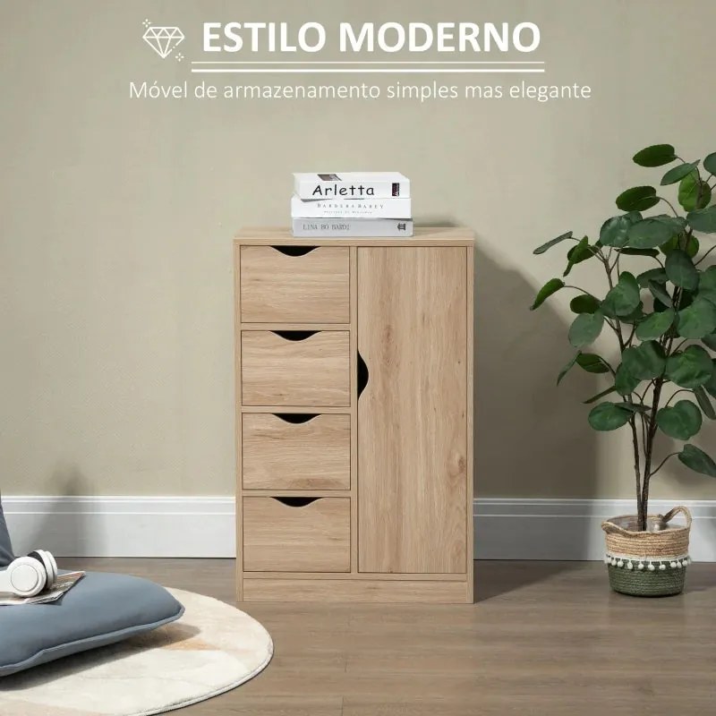 Aparador Ally - Cor Castanho - Com 4 Gavetas e 1 Porta - 54x29x83cm -