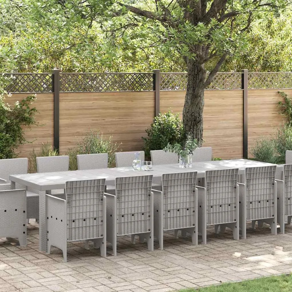 vidaXL Conjunto de Jantar para Jardim 15 pcs Cinzento-claro Largo