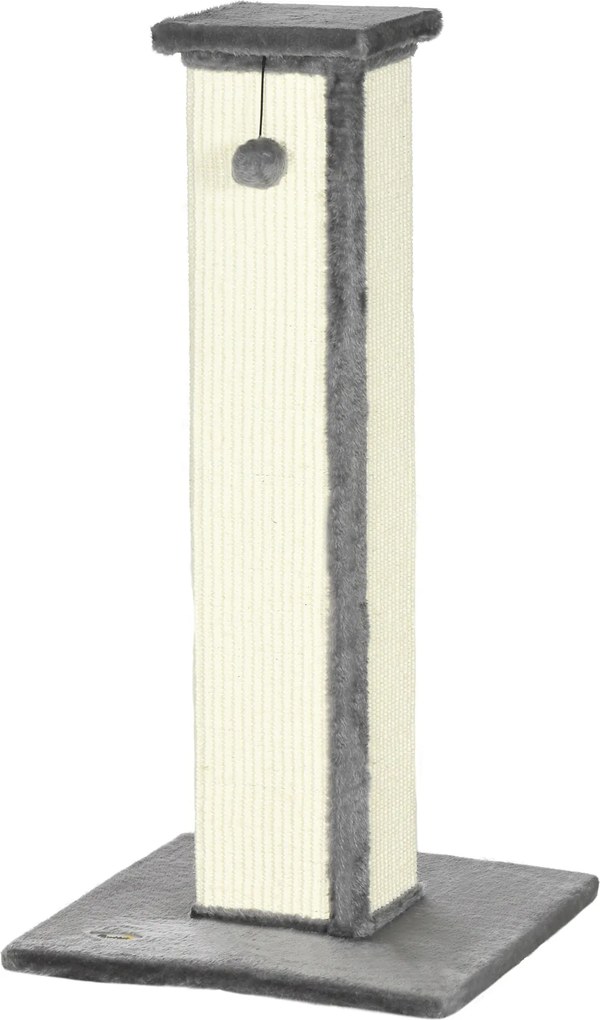 Poste Arranhador para Gatos Altura 81 cm Arranhador para Gatos com Poste de Sisal e Bola Suspensa 41x41x81 cm Cinza e Creme