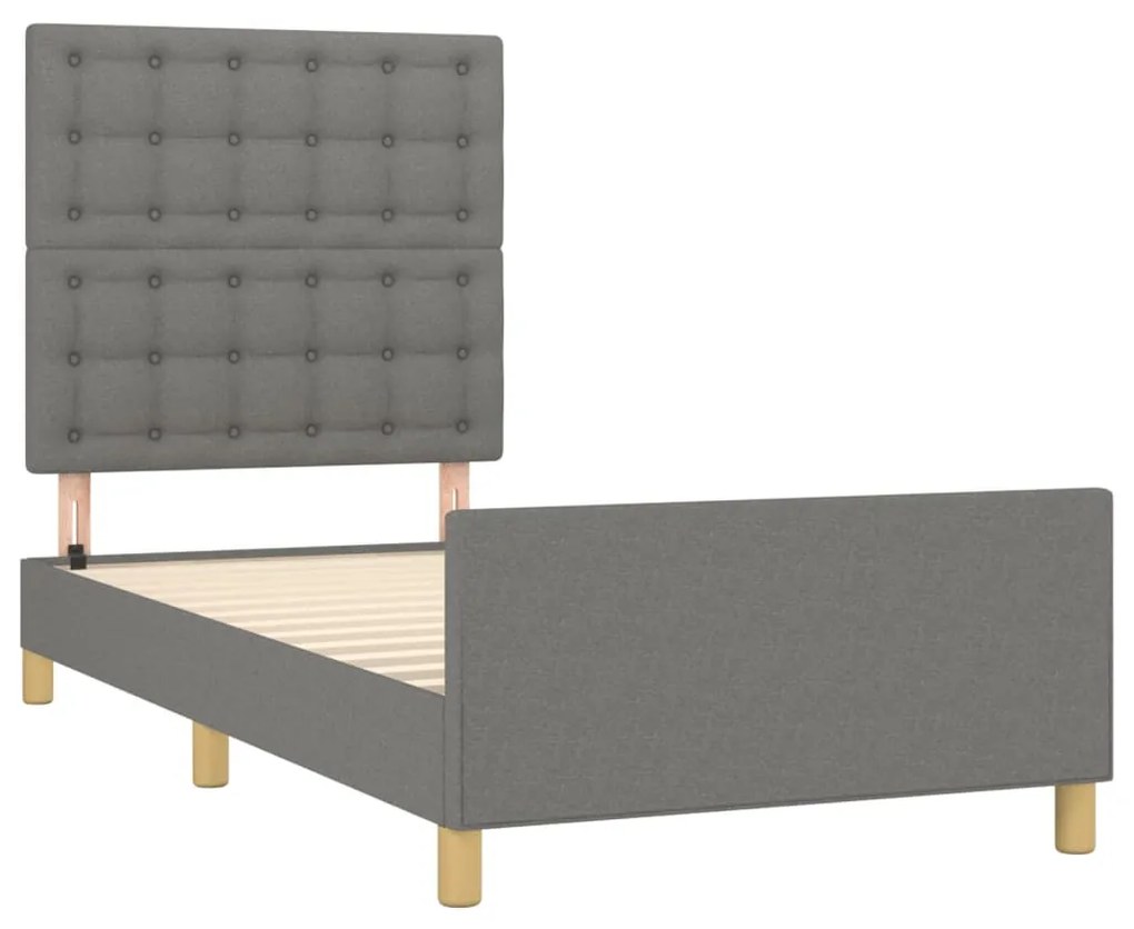 Estrutura de cama c/ cabeceira 100x200 cm tecido cinza-escuro