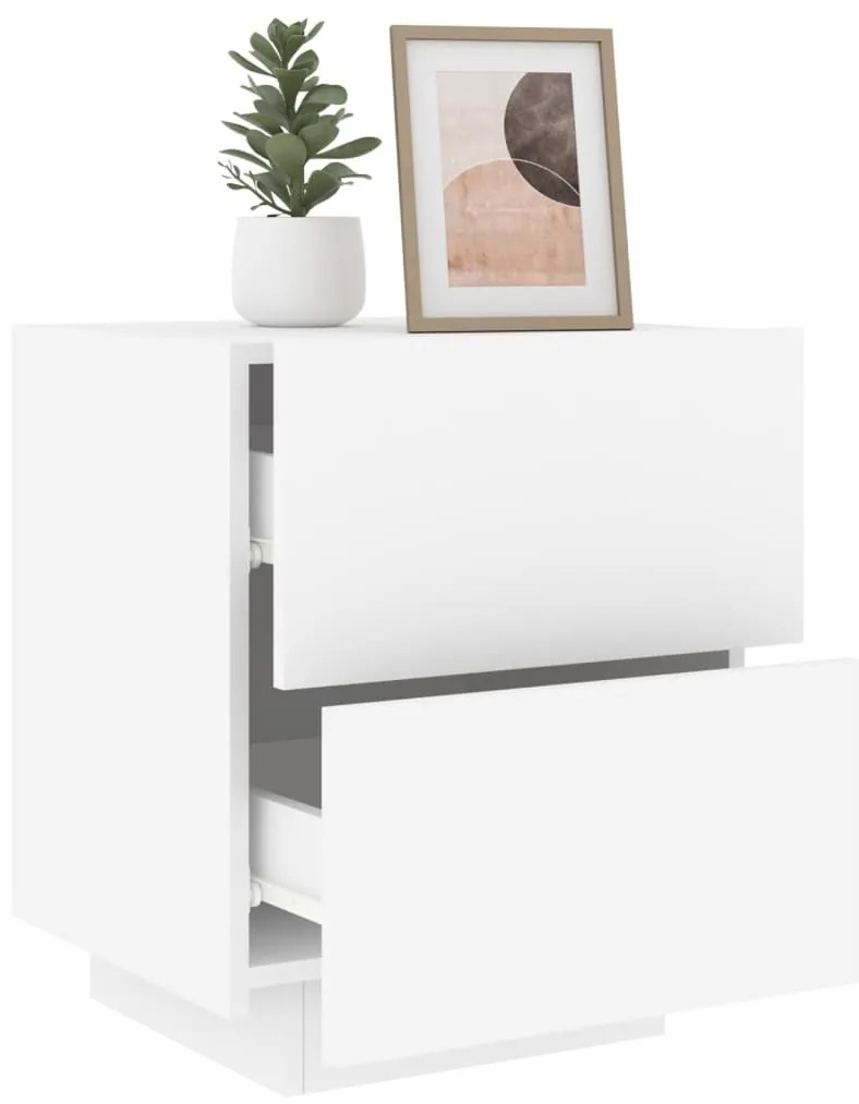 Mesa de cabeceira com luzes LED derivados de madeira branco