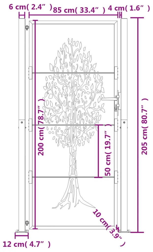 Portão de jardim 105x205 cm aço design árvore antracite