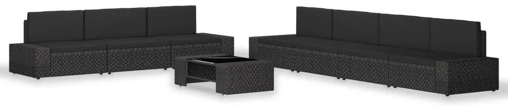8 pcs conjunto lounge para jardim vime PE preto