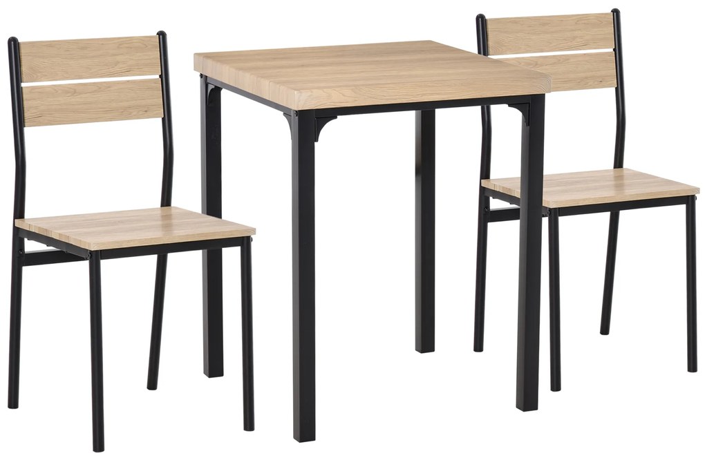 HOMCOM Conjunto Mesa e Cadeiras para 2 Pessoas Mesa de Cozinha Mesa de Jantar 3 Peças com 2 Cadeiras Encaixáveis Carvalho Claro | Aosom Portugal