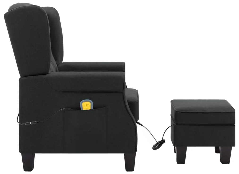 Poltrona de massagens com apoio de pés tecido cinzento-escuro