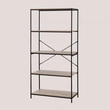 Estante 80x170 Cm Em Ferro E Madeira Baxter Preto - Madeira Natural - Sklum