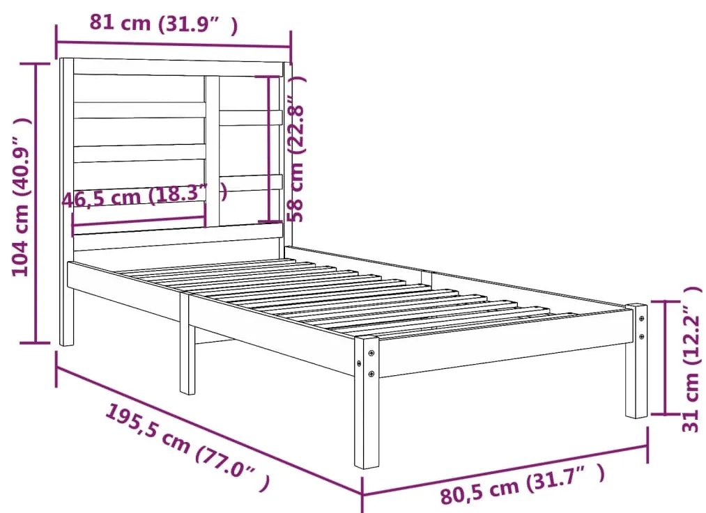 Estrutura cama pequena solteiro 75x190 cm madeira maciça