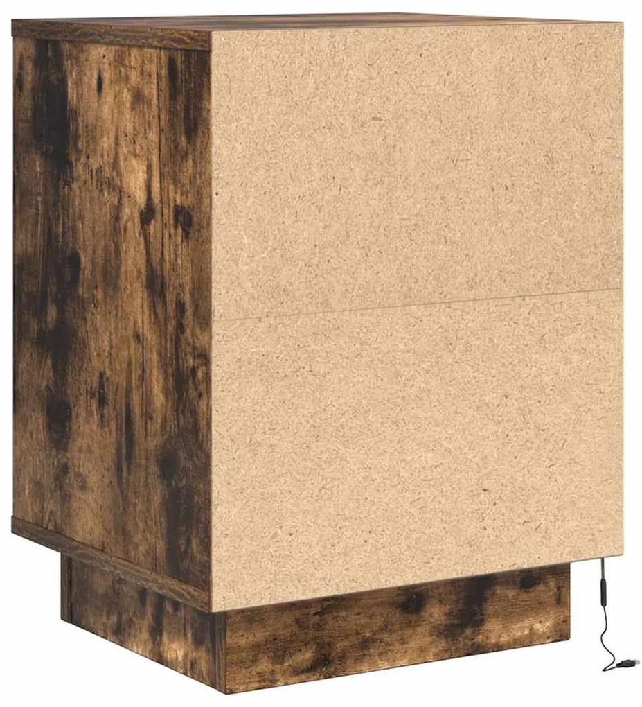 Mesas cabeceira c/ luzes LED 2 pcs 38x34x50 cm carvalho fumado