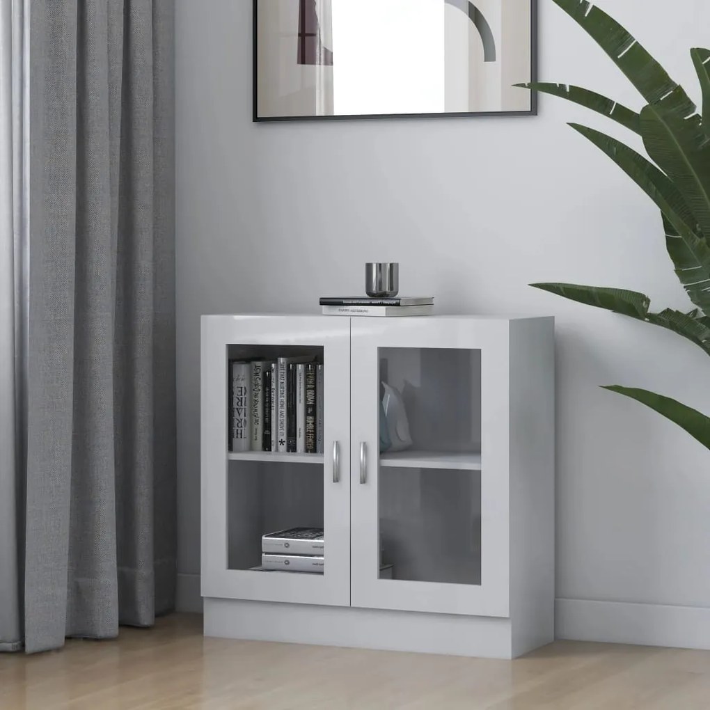 802747 vidaXL Armário vitrine 82,5x30,5x80 cm contraplacado branco brilhante