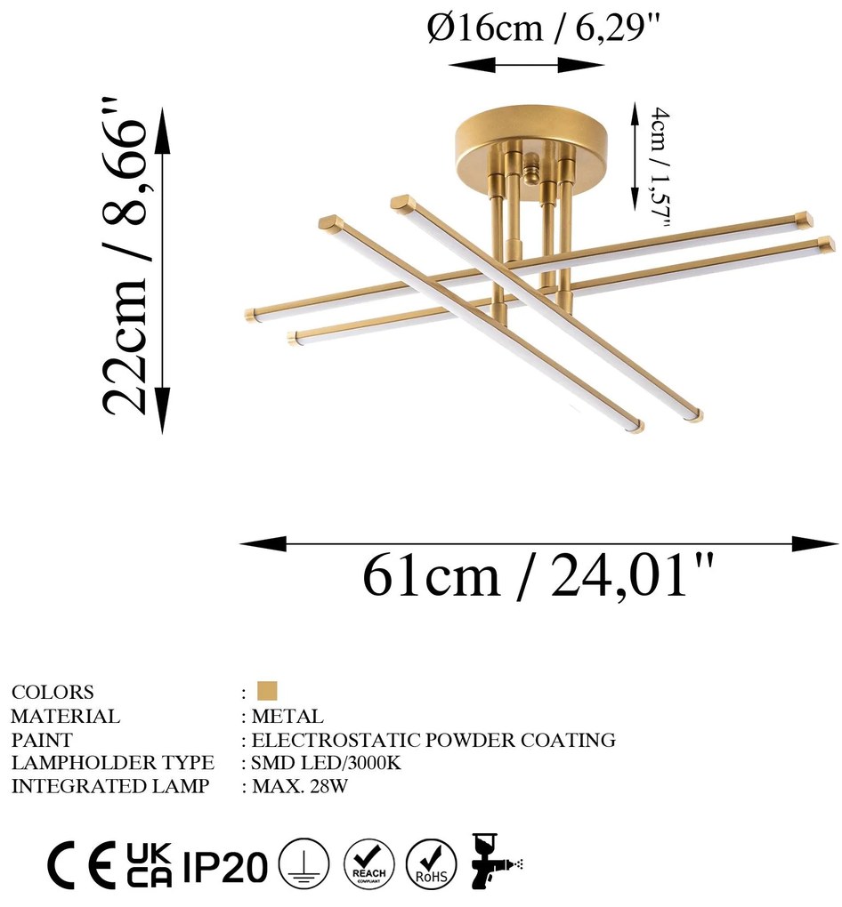 Candeeiro de Teto Exhaust – Dourado – 61 cm x 22 cm x 61 cm