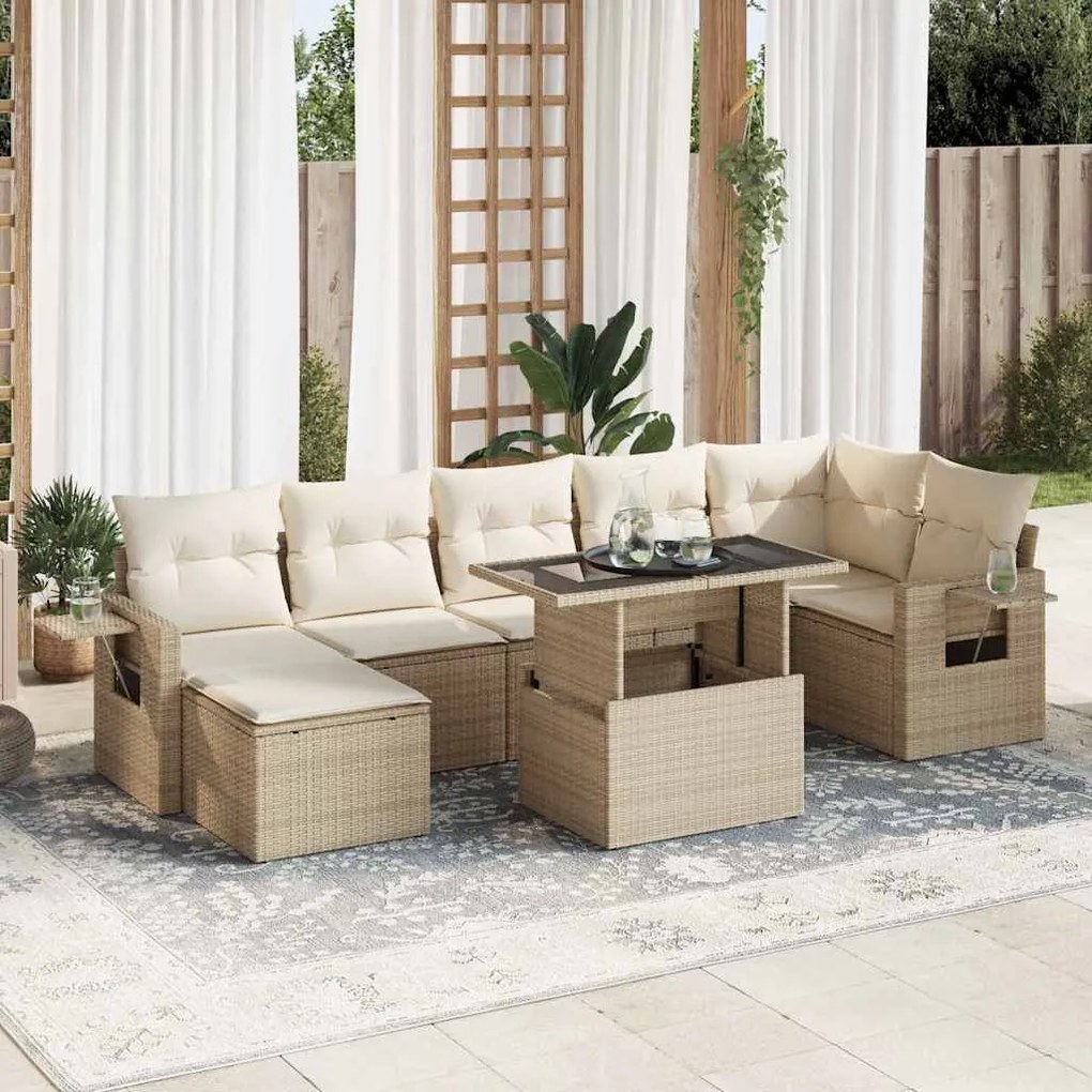 vidaXL 8 pcs conjunto de sofás p/ jardim com almofadões vime PE bege