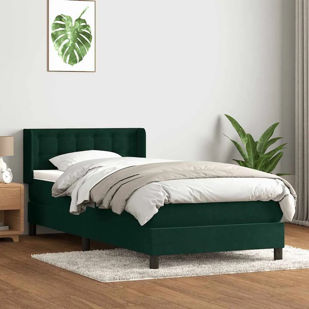 vidaXL Cama com molas/colchão 100x220 cm veludo verde-escuro