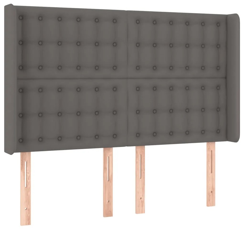 Cabeceira cama c/ LED couro artif. 147x16x118/128 cm cinzento