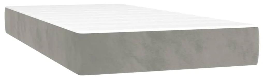 Cama box spring c/ colchão/LED 200x200 cm veludo cinzento-claro