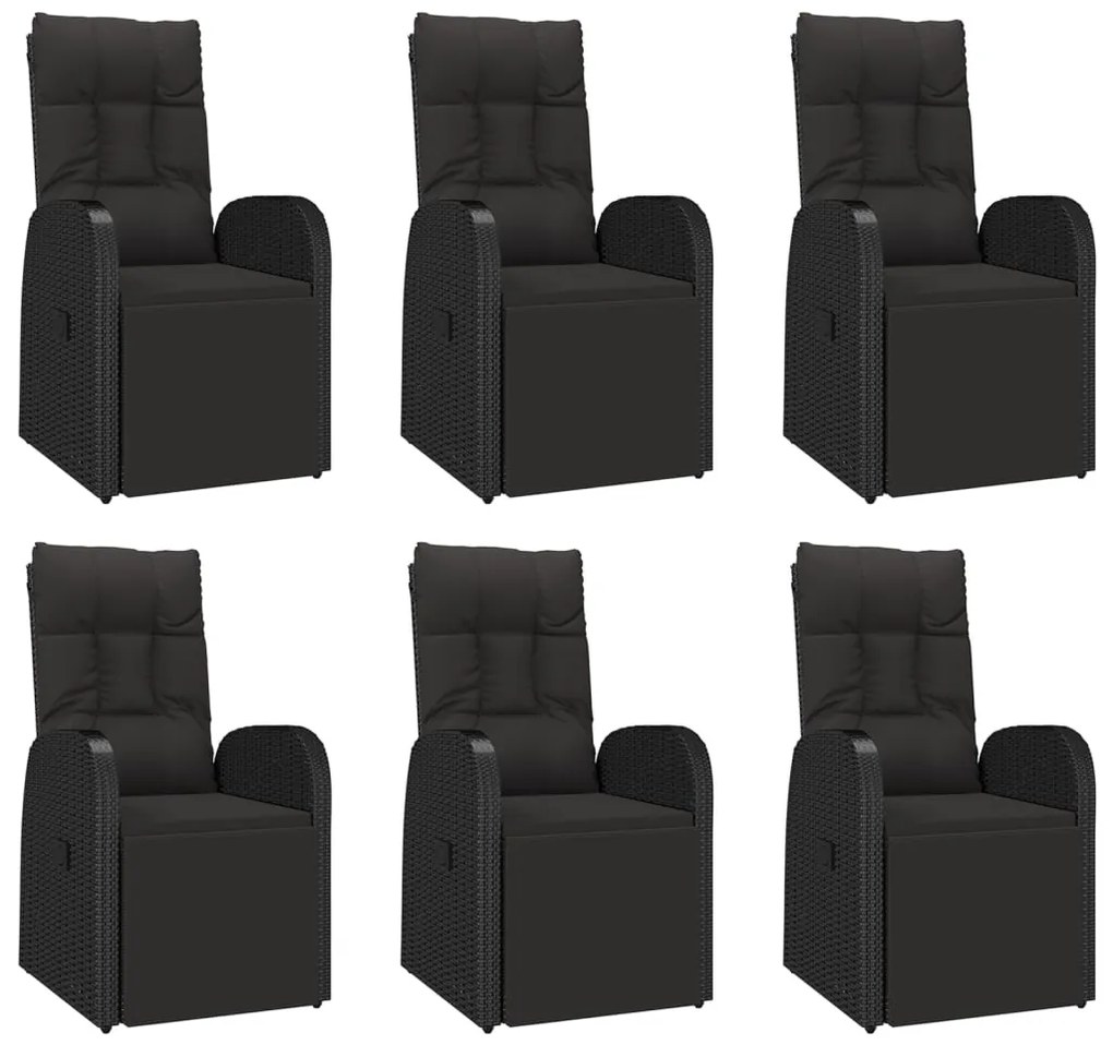 7 pcs conjunto de jantar p/ jardim vime PE/acácia maciça preto