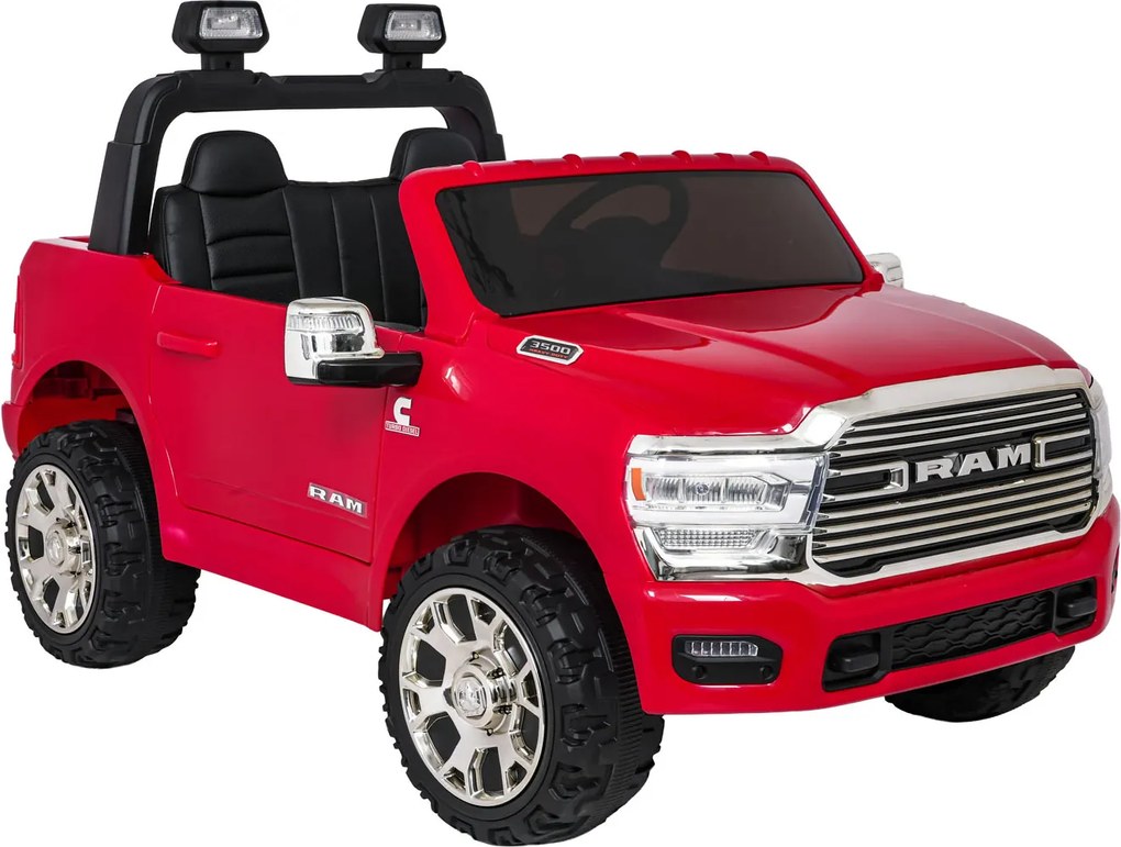 Jipe elétrico para Crianças 24V RAM 3500 Rodas de espuma EVA, assento Couro ecológico Vermelho