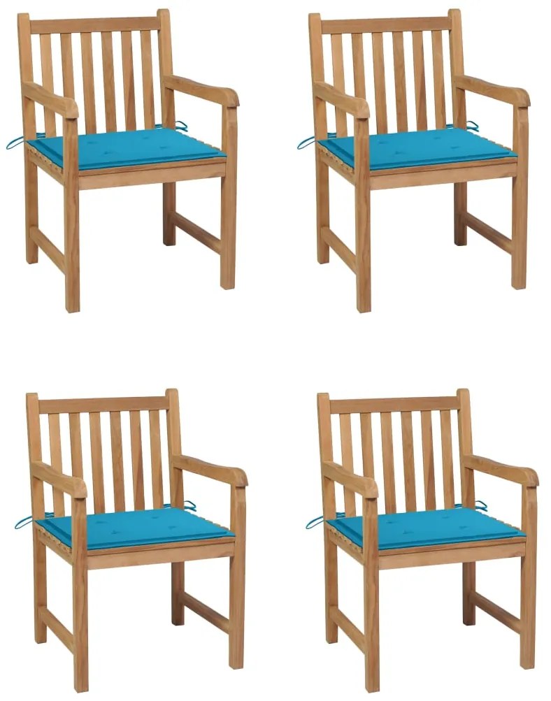 vidaXL Cadeiras de jardim c/ almofadões azul 4 pcs teca maciça