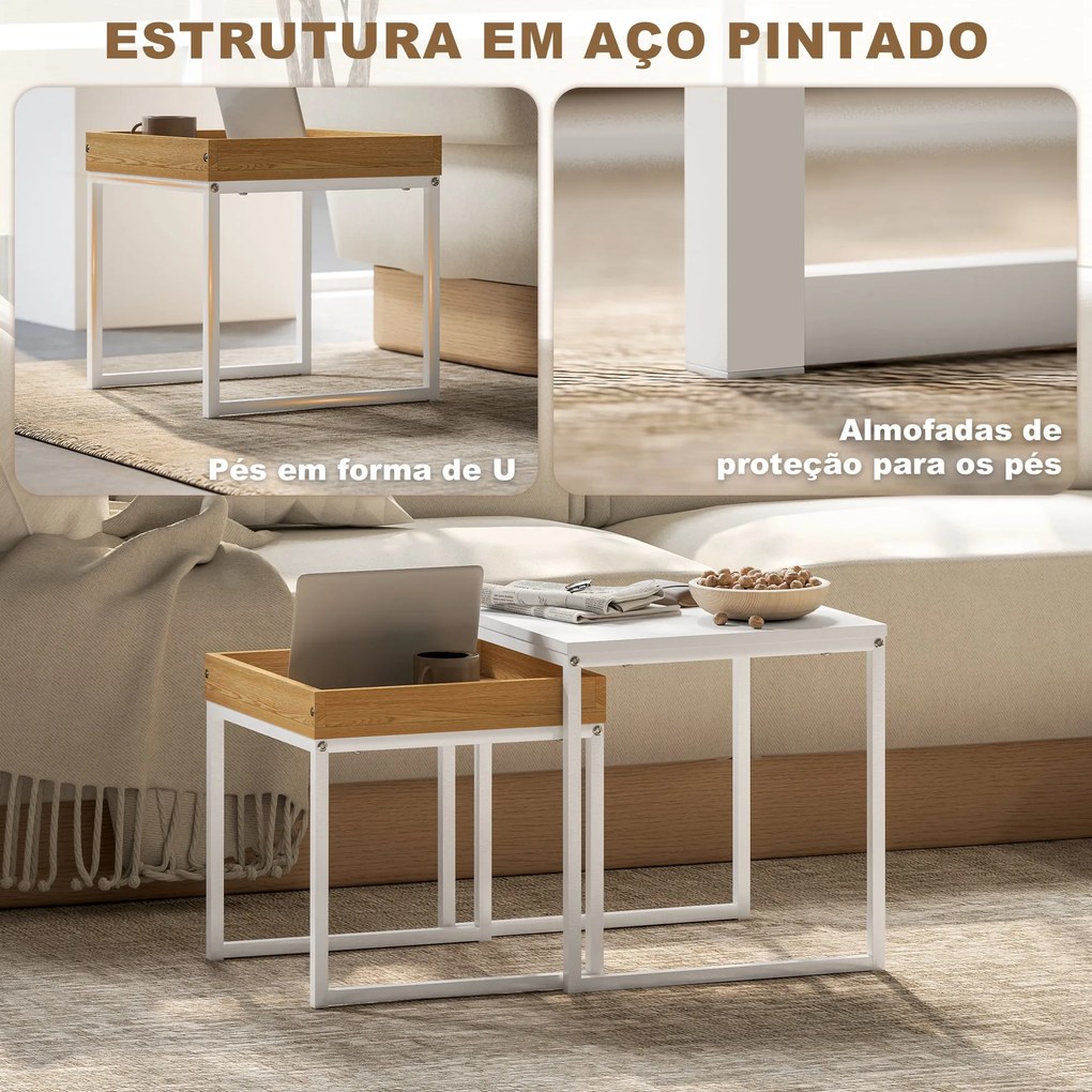 Mesas Auxiliares para Sala de Estar Conjunto de 2 Mesas com Estrutura