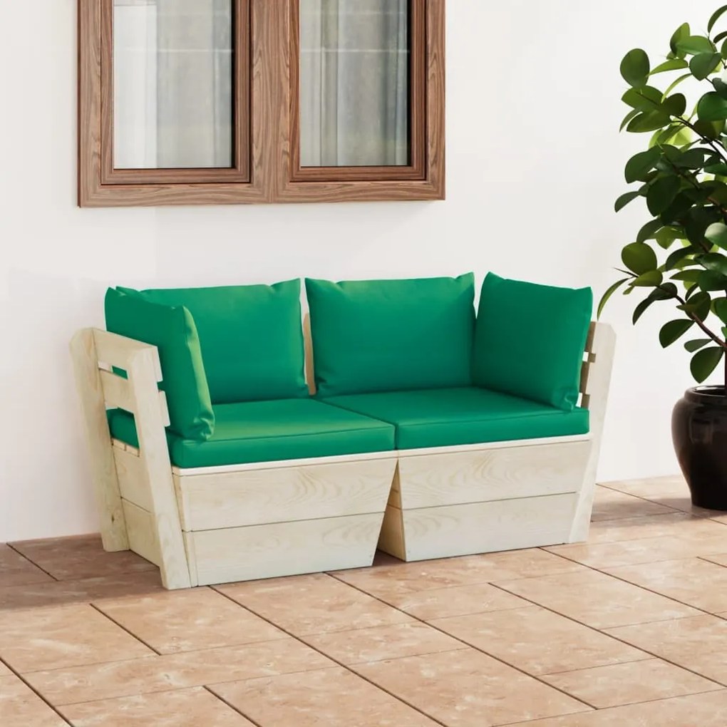 vidaXL Sofá paletes 2 lugares p/ jardim c/ almofadões madeira de abeto