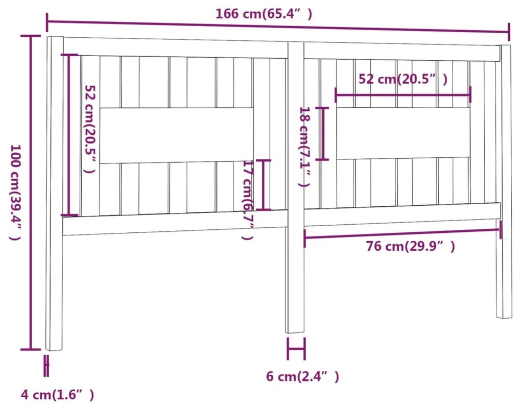 Cabeceira de cama 166x4x100 cm pinho maciço cinzento