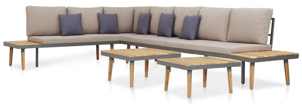 7 lugares conjunto lounge jardim + almofadões acácia castanho