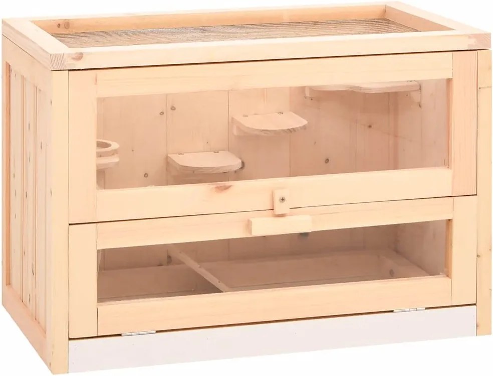 vidaXL Gaiola para hamster 60x35,5x42 cm madeira de abeto maciça