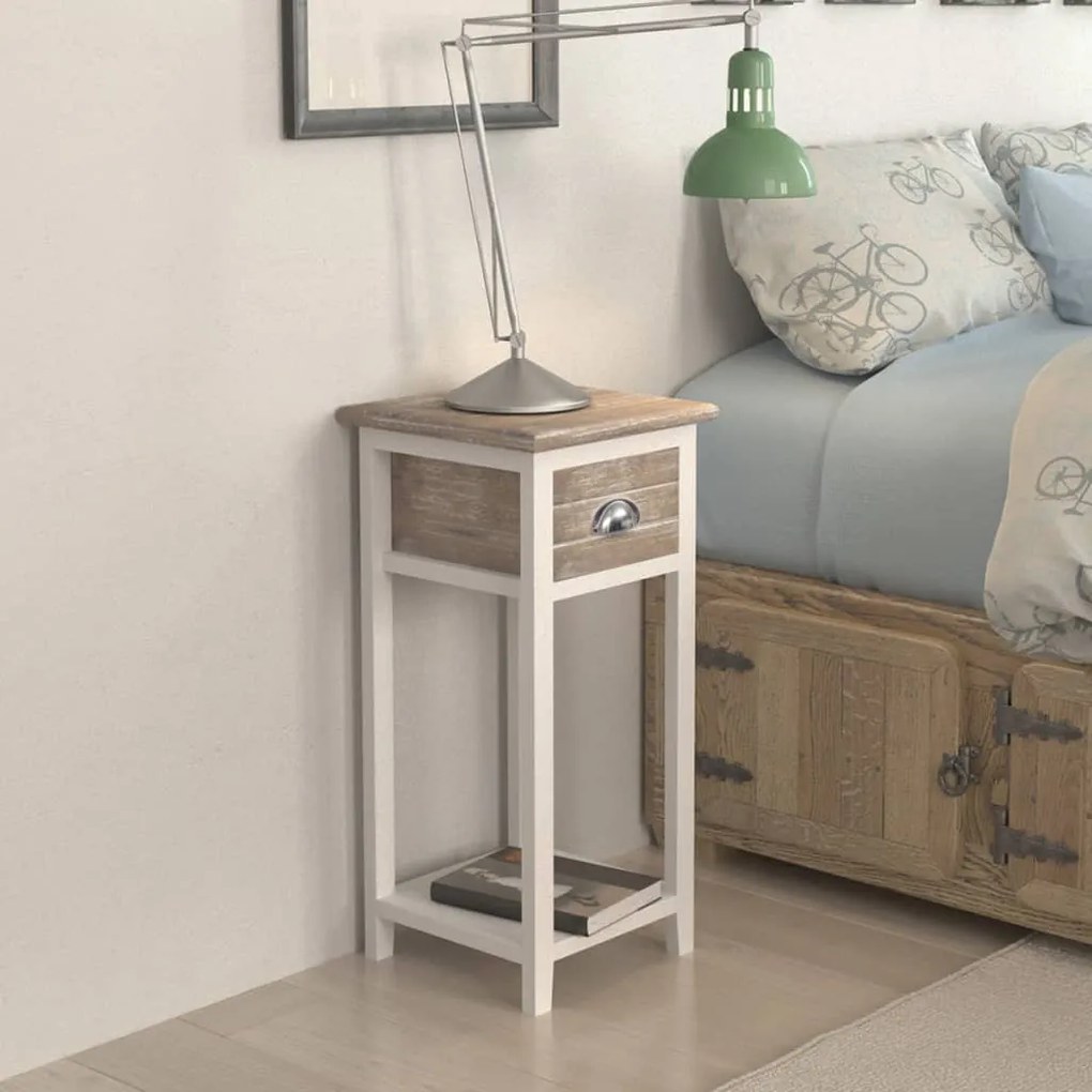 Mesa de cabeceira com 1 gaveta, castanho e branco