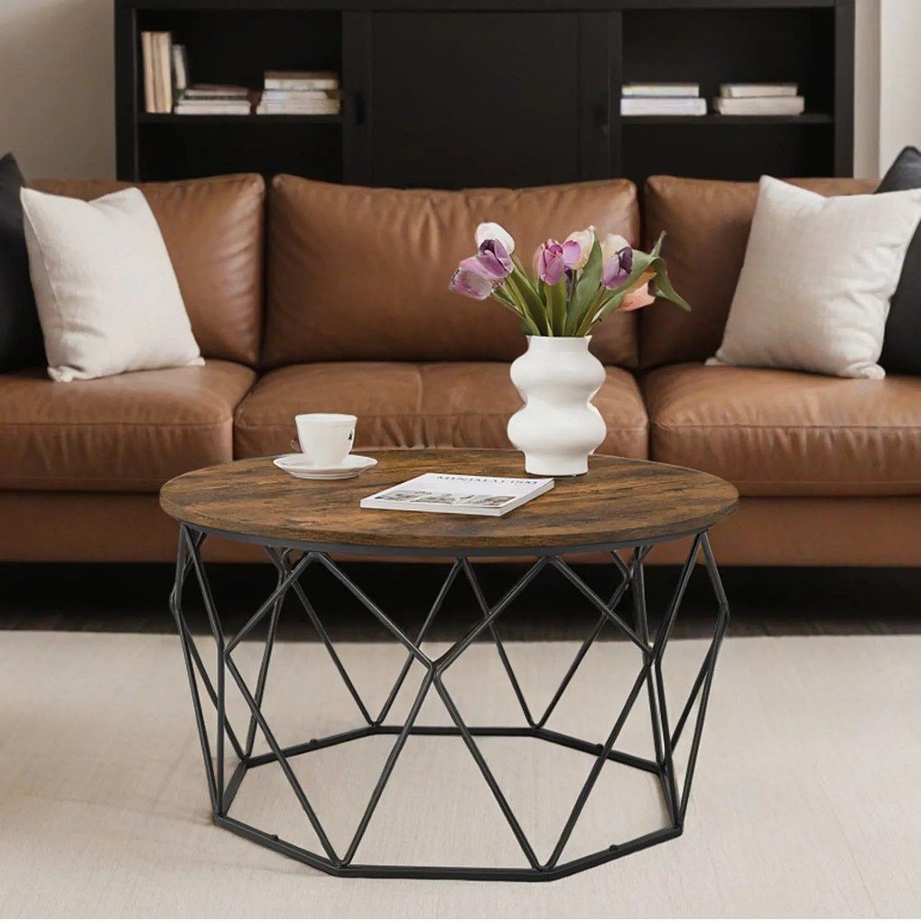 Mesa de centro, mesa auxiliar, mesa de sala de estar 80 cm diametro castanho vintage-preto