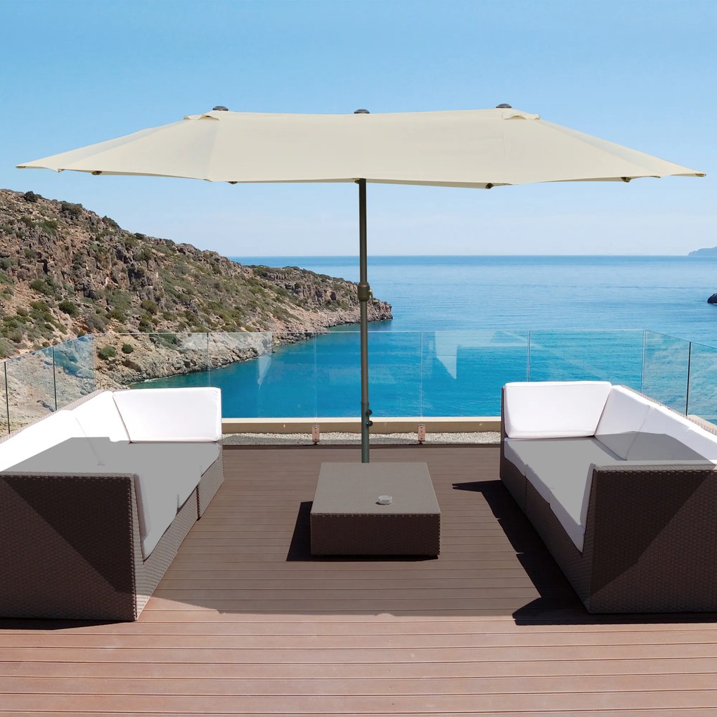 Chapéu de Sol Duplo 4,55x2,65x2,38 m Chapéu de Sol de Jardim com Manivela Manual com Proteção Solar UV Creme