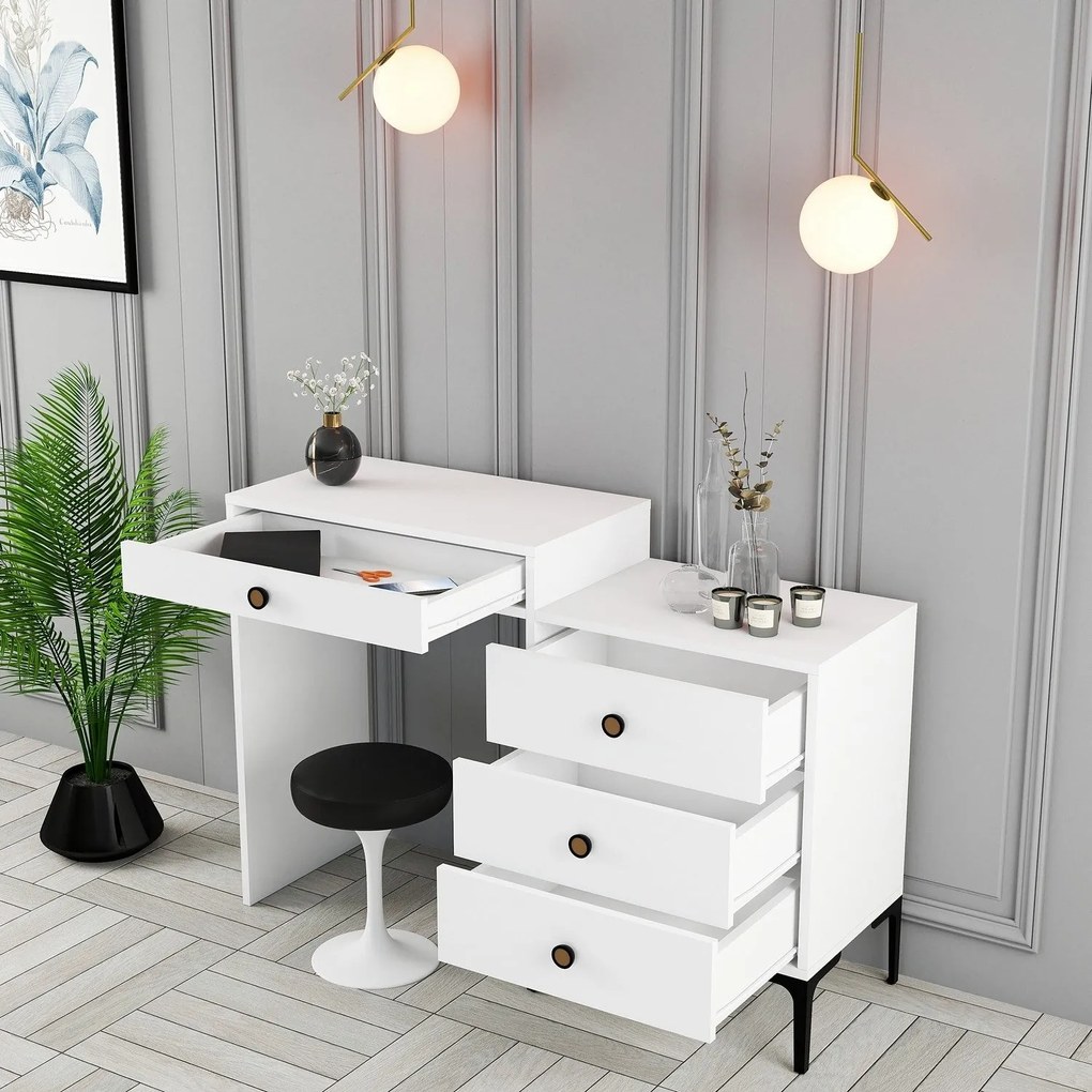 Mesa de Maquilhagem Lizbon500 – Branco – 124x84,7x40 cm