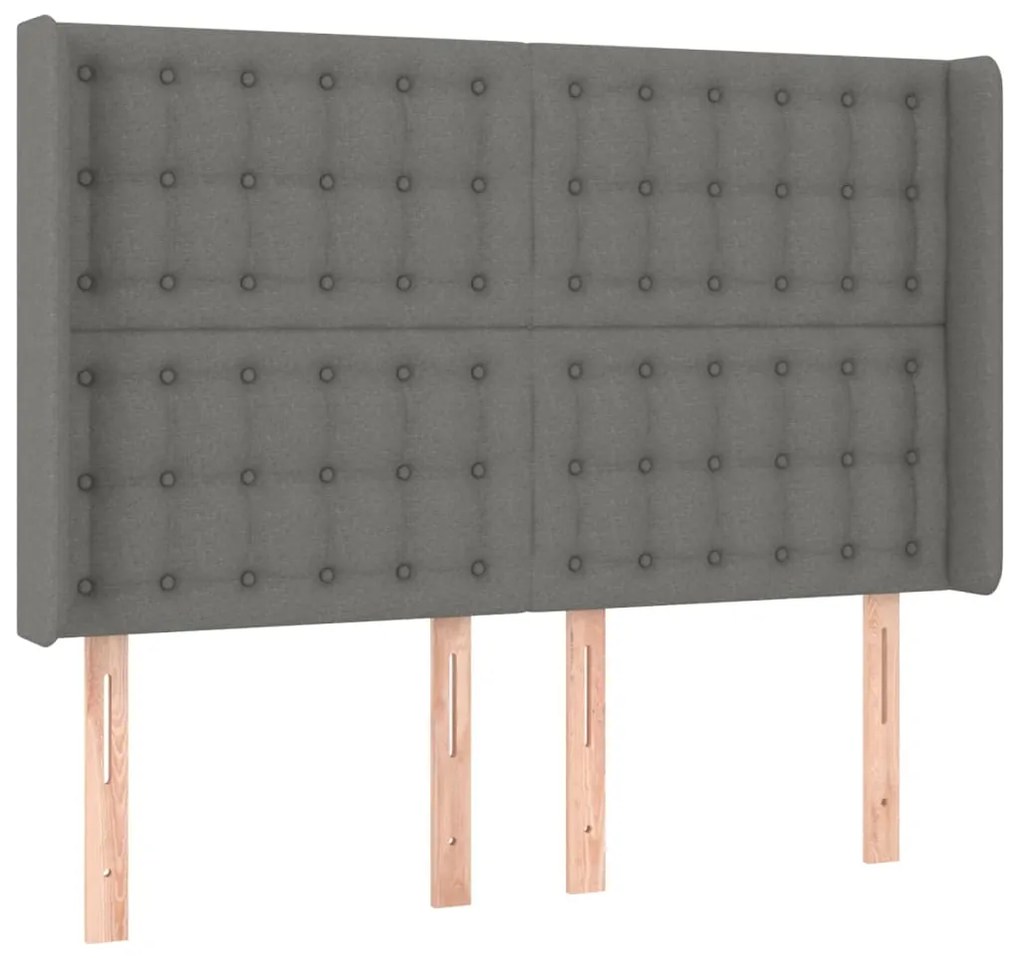 Cabeceira de cama c/ LED tecido 147x16x118/128 cm cinza-escuro