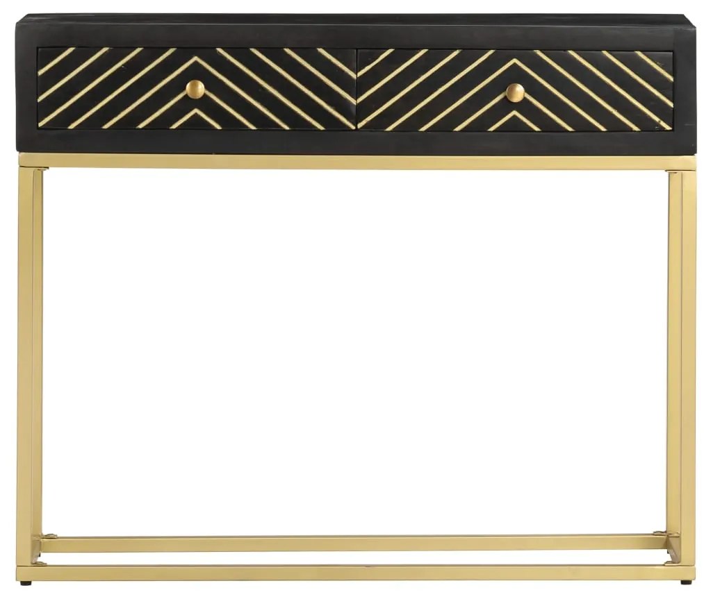 Mesa consola 90x30x75 cm mangueira maciça preto e dourado