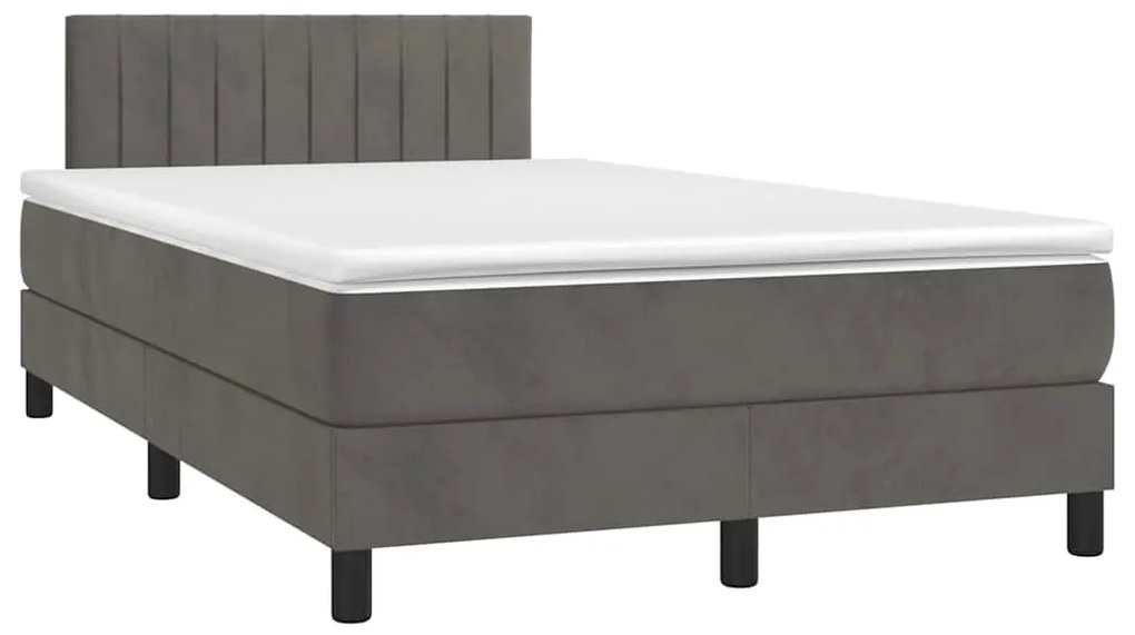 Cama box spring colchão LED 120x190cm couro artif. cinza-escuro
