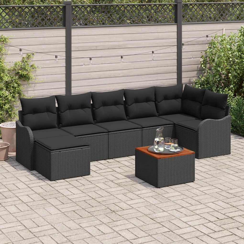 Conjunto de Sofá de Jardim com 8 Peças e Almofadas - Rattan Poliéster