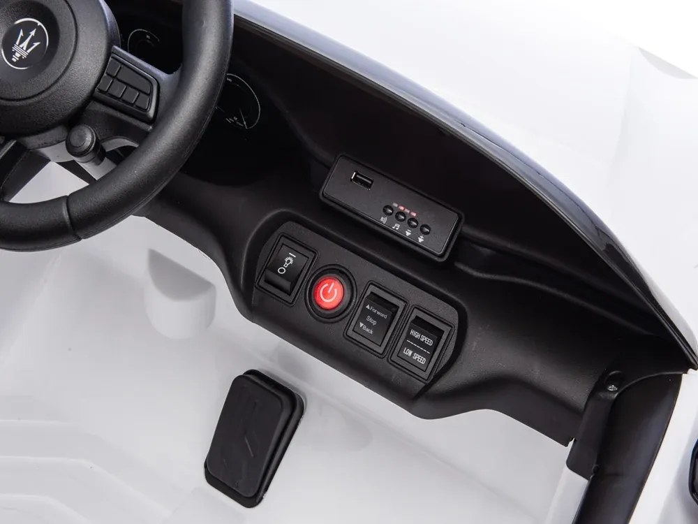 Carro elétrico para crianças 12V Maserati GranTurismo Folgore, 2 lugares, pneus de borracha Branco