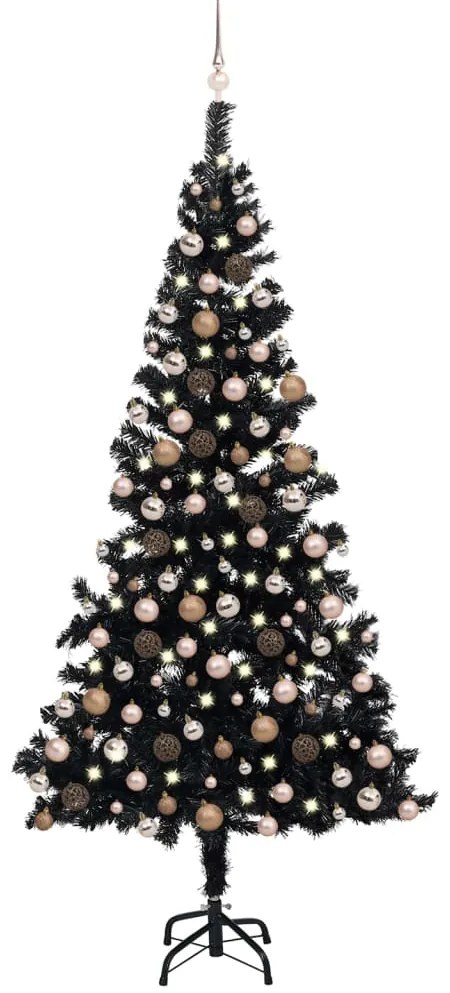 vidaXL Árvore Natal artificial pré-iluminada c/ bolas 240cm PVC preto