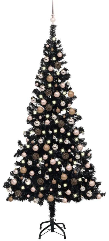 Árvore de Natal artificial c/ luzes LED e bolas 240cm PVC preto
