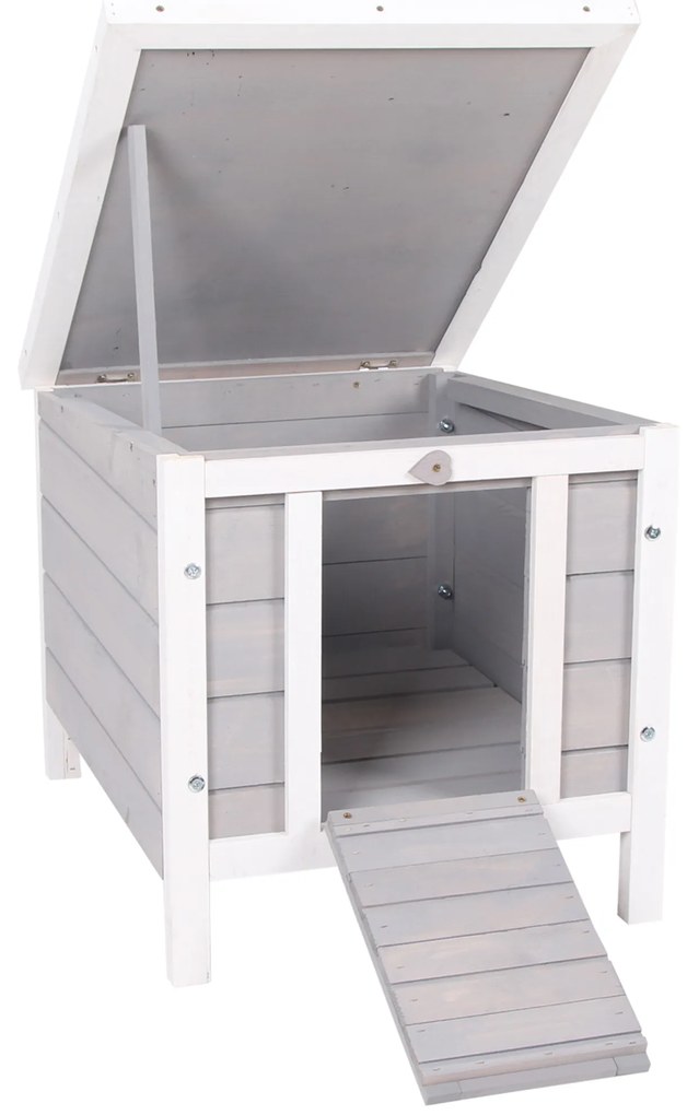 PawHut Coelheira de Madeira Exterior Coelheira para Roedores Animais de Estimação Pequenos com Teto Asfáltico 42x51x43cm Cinza | Aosom Portugal
