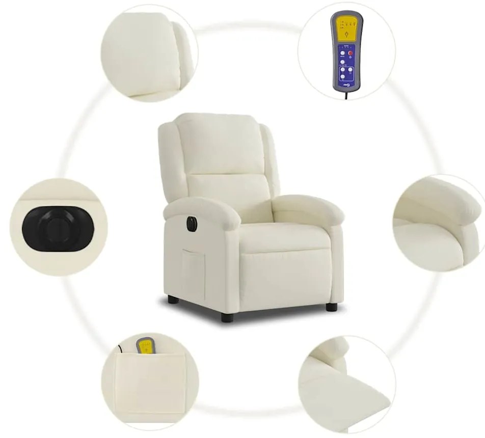 Poltrona de massagens reclinável elétrica veludo cor creme