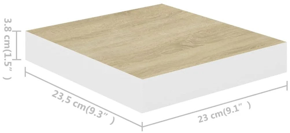 Prateleira parede suspensa 23x23,5x3,8 cm MDF carvalho e branco